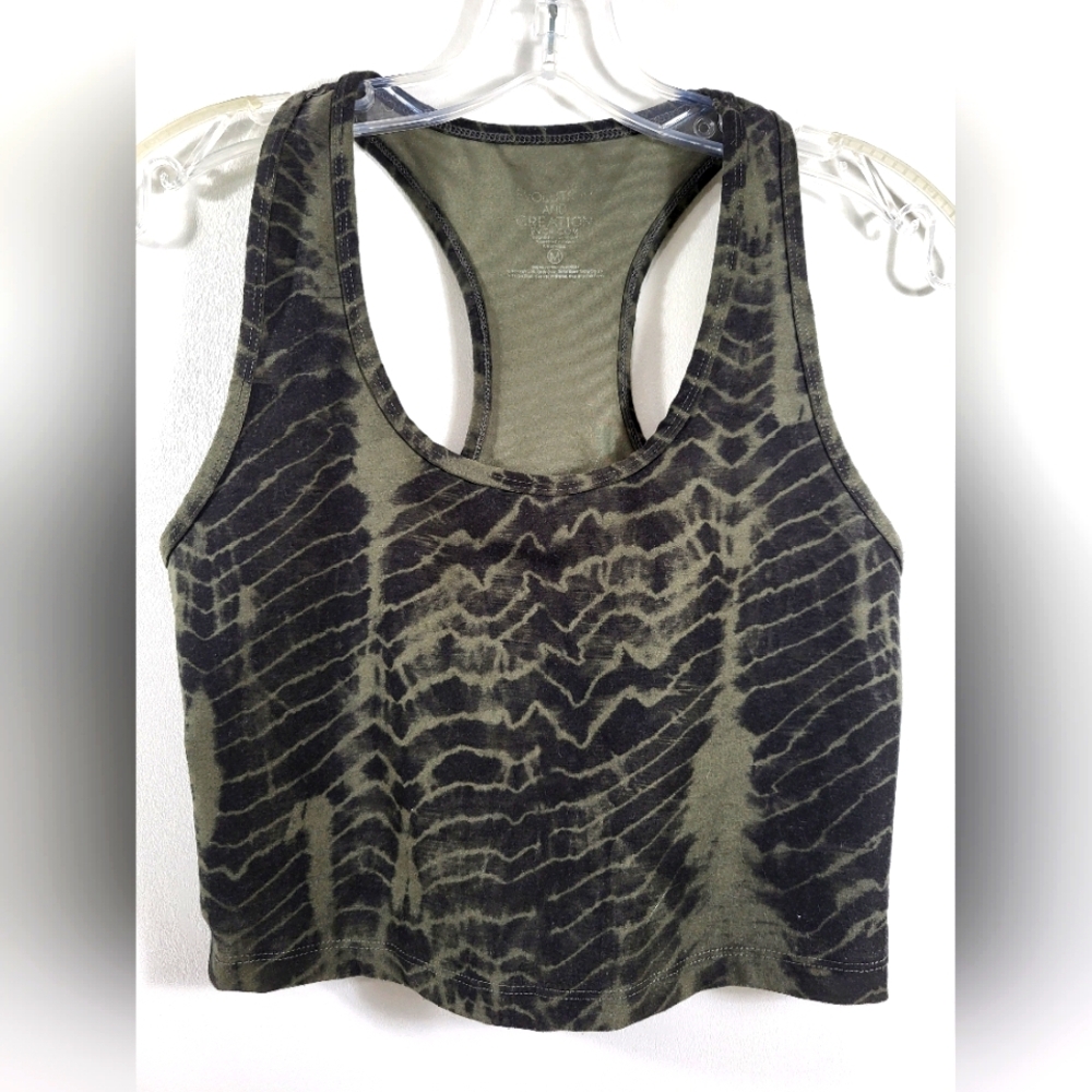 Evolution & Creation green & black animal print crop women's M #1886
